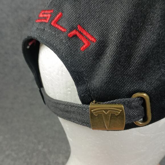 Tesla Hat Cap Logo One Size Black Red Piping Strapback Spellout - Picture 4 of 8